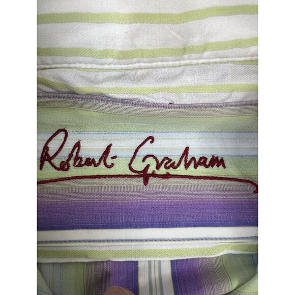 Robert Graham Dress Shirt Lime GreenPurple White Striped Colorful Button Down - Picture 8 of 16